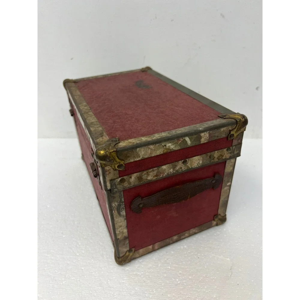 Vintage Dollhouse Steamer Trunk w Tray Miniature Wood Chest Box SALESMAN SAMPLE